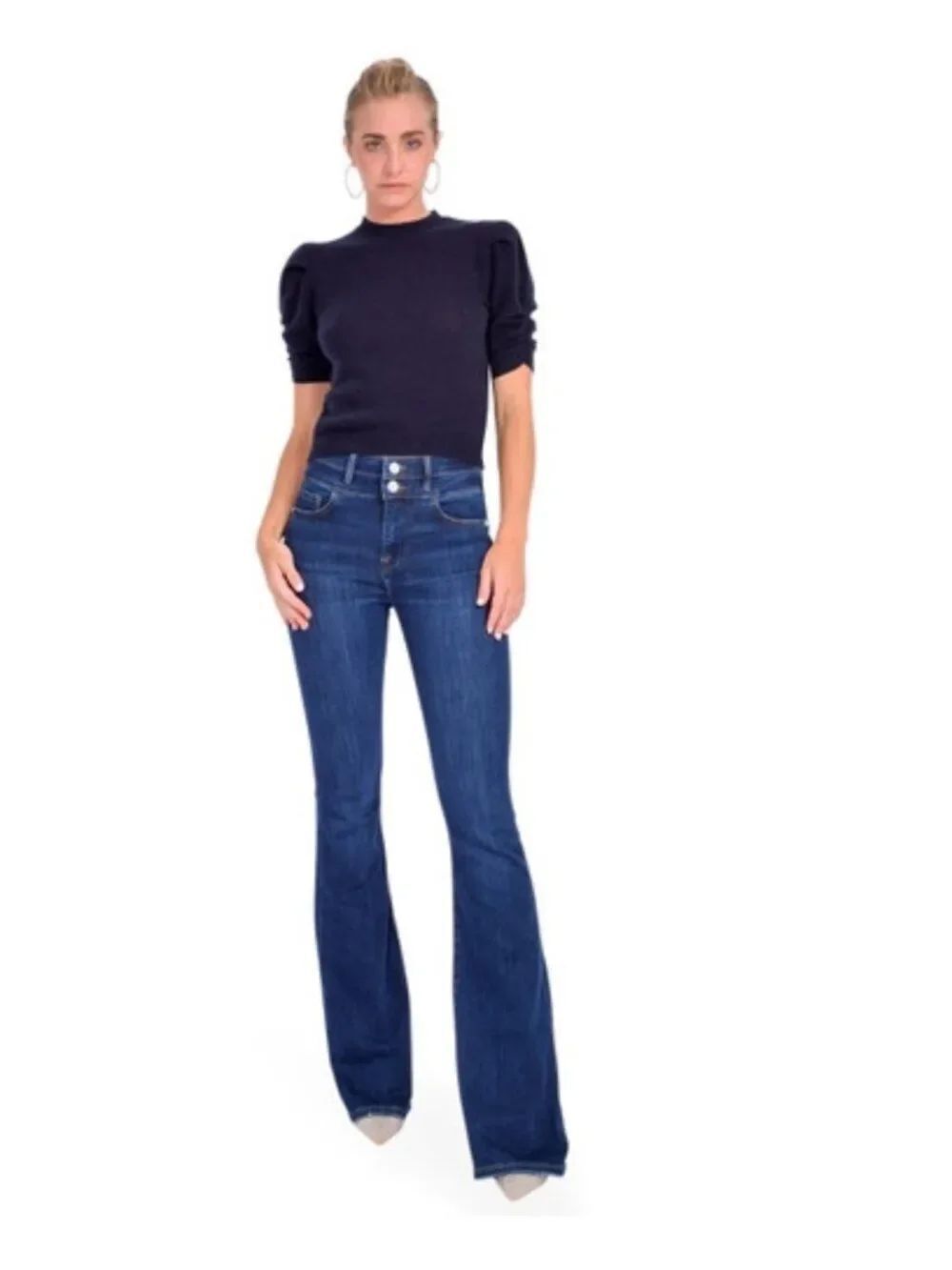 Like New! FRAME Double Waistband Le High Flare Dark Wash Size 34
